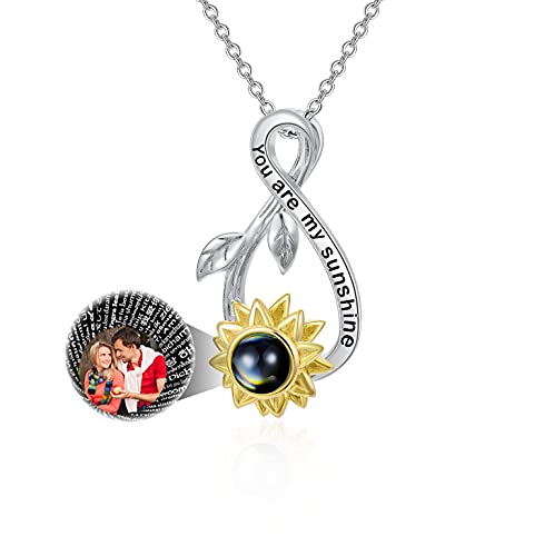 I Love You in 100 Languages Necklace with Picture Colorful, Sunflower Jewelry Custom Photo Projection Infinity Necklace for Women Girls (Infinity-Sunflower) I Love You in 100 Languages Necklace with Picture Colorful, Sunflower Jewelry Custom Photo Projection Infinity Necklace for Women Girls (Infinity-Sunflower)