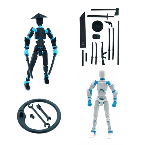 Image of Dummy 13 Action Figure Robot | Fully Articulated 3D Printed Robot Toy | 5.4-inch Collectible Figurine | Matte Finish | Unassembeled | Combo of 2 (White-SkyBlue+Black-SkyBlue)