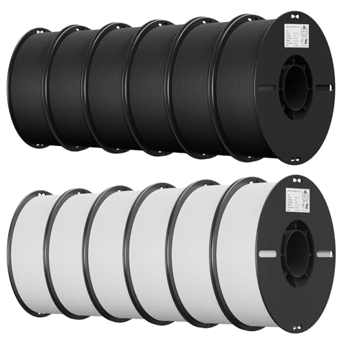 Image of Creality 12 Pack PLA 1.75mm Filament Bundle for 3D Printing with No-Tangling Strong Bonding and Overhang Performance, Accuracy + /- 0.02mm (6 Black+6 White)