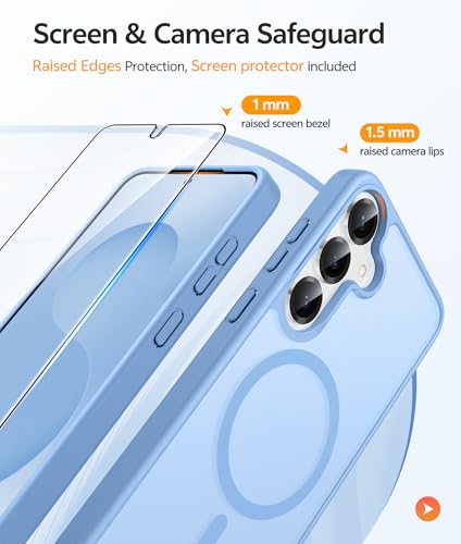 Image of FNTCASE for Samsung Galaxy S25 Plus Case: Samsung Galaxy S24 Plus Phone Case [Fit with Magsafe] Translucent Matte Case [Screen Protector] Military Grade Shockproof Protective Phone Cover-Light Blue