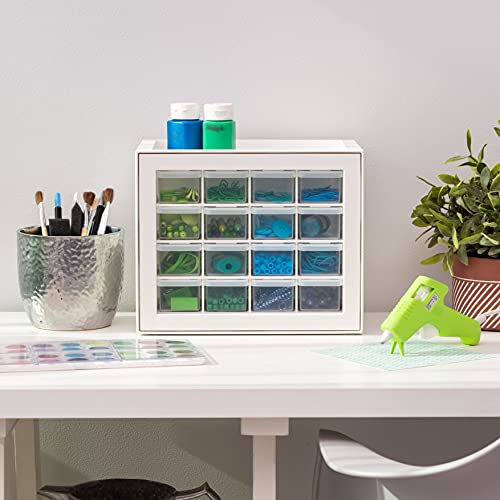 Image of IRIS USA 16-Drawer Small Drawer Organizer, Made in USA, Stackable Teacher Toolbox for Crafts, Art Supplies, Nuts, Bolts, Building Bricks, Drink Mix & Water Flavor Packets, Make Up Storage,White