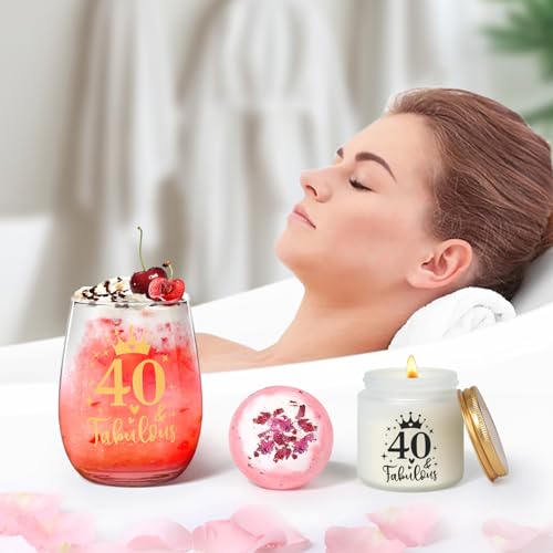 40e verjaardagscadeaus voor vrouwen, verjaardagsverwencadeaus voor haar, gepersonaliseerde glazen 40e wijnglas geschenkset, gin geschenkdoos voor moeder, zus, beste vrienden - Afbeelding 5