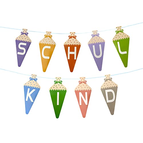 Oblique Unique Zuckertüten-Girlande Schulkind 1 80m Bunte Einschulungsdeko für Jungen & Mädchen Papier-Hängedeko zur Schuleinführung Geschenkidee zum Schulanfang Klassenzimmer
