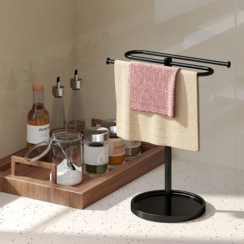 Towel Holder Stand, Stainless Steel Hand Towel Holder Rack for Bathroom Countertop, S-Shape Free Standing Towel Bar Holds 2 Towels for Kitchen Countertop, Black - Image 7