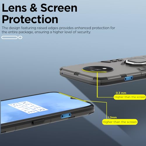 Image of Pikkme D5 Tough Armor Bumper Back Cover Case for Oneplus 7T |Ring Holder & Kickstand in-Built (Black)