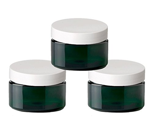 Grand Parfums 6 tarros de 4 onzas de color verde esmeralda de bajo perfil, envases de cosméticos vacíos de plástico PET, tapas blancas, exfoliante