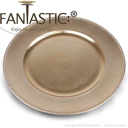 FANTASTIC :) Round 13 Inch Plastic Charger Plates with Metallic Finish (6, Beaded Gold)