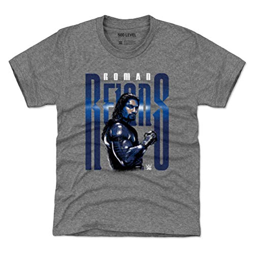 500 LEVEL Roman Reigns WWE Youth Shirt (Kids Shirt, 10-12Y Large, Tri Gray) - Roman Reigns Flex WHT