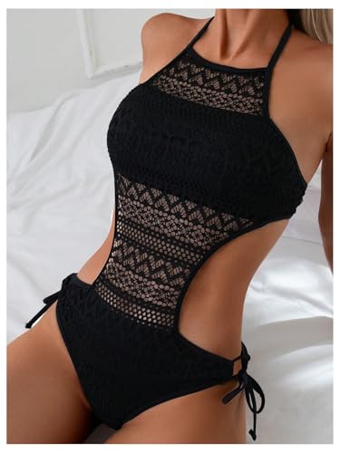 Milumia Women Hollow Out Crochet Backless Swimwear One Piece Halter Swimsuit4