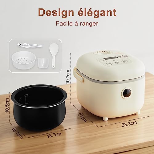 Bear Cuiseur à riz 3,5 tasses (non cuit) avec cuiseur vapeur, Multifonctionnel 350W Electric Mini Rice Cooker,6 fonctions de cuisson du riz pour 2-4 personnes – Image 5