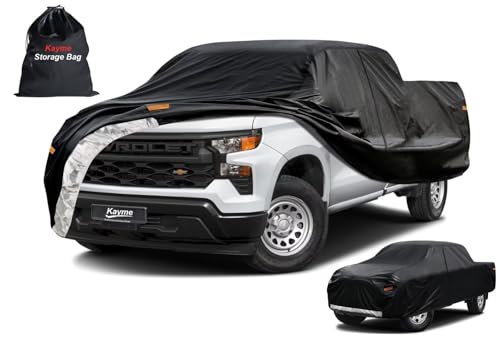 Image of Kayme Truck Cover Custom Fit Chevy Silverado 1500(1998-2018) Regular Cab Long Bed. Full Exterior Heavy Duty Outdoor Pickup Truck Car Cover Waterproof All Weather.Car Tarp for Wind Sun Dust Protection.