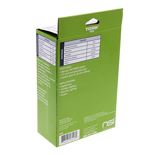 Nsi Tork 602B Mechanical Outdoor Plug-In Timer, 2 Outlets, Grounded/Outdoor Lighting Timer 15-Amp 24-Hour Mechanical Plug-In General Purpose Timer With 6 1/2-Inch Cord - Multiple On/Off Settings #TOP6
