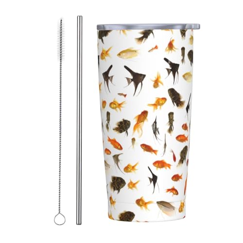 Arten von Fischen Edelstahl Isolierbecher 20 Oz Wasserflasche Kaffeebecher mit Deckel Stroh
