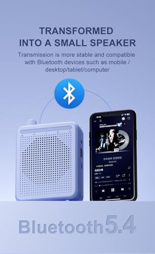Image of Juarez JRZPA81 Portable Voice Amplifier with Bluetooth 6.0, 10W Speaker, 1800mAh Battery (Up to 10 Hours), Wired Headset Mic with 15mm Driver, TF /USB Playback & Recording for Teaching, Yoga & Tours
