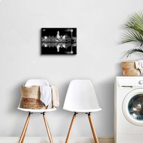 Image of Dallas Skyline Wall Art Black and White City Wall Decor for Living Room Office Picture Texas Cityscape Landscape Canvas Prints Poster Modern USA Skyscraper Panorama Artwork Home Decoration 12x16 inch