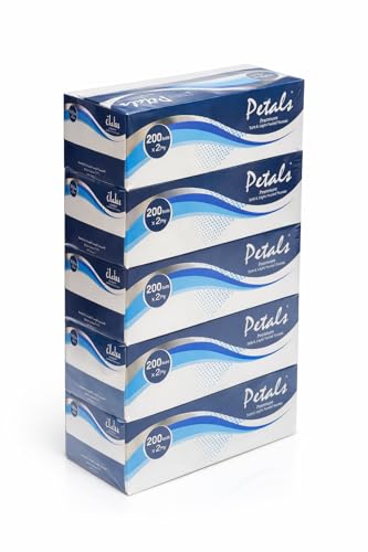 Petals Facial Tissue 200 sheets - Ultra-Soft 2-Ply Tissues for Facial Cleansing Makeup Removal & Everyday Use Hypoallergenic Absorbent Eco-Friendly Tissue Box
