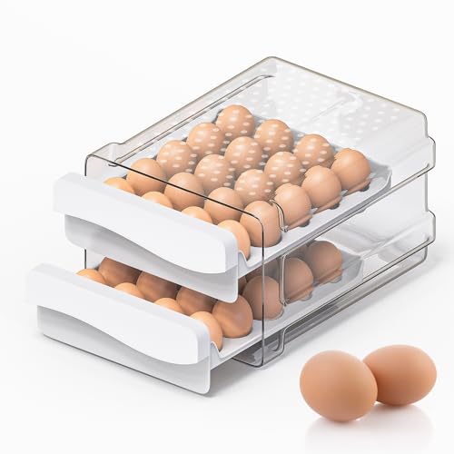 Boîte à œufs en Plastique,Tiroir à œufs Pour Réfrigérateur,40 Œufs Boite a Oeuf Frigo,Deecam Boîte de Rangement D'œufs à Tiroir Transparent...