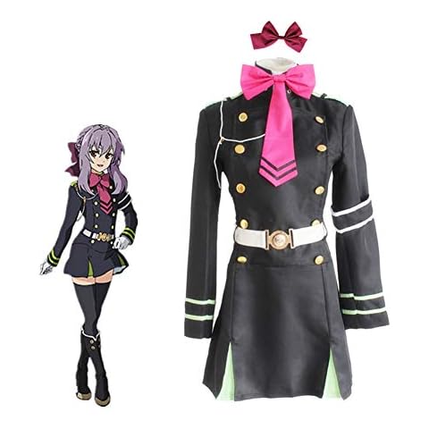 CGBF-Anime Seraph of The End Hiiragi Shinoa Cosplay Costume Full Set Halloween Uniform for Women,Black,S Cover