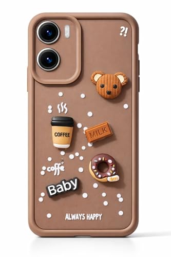 Image of Bintage CASE Cute Fun Taddy Cartoon 3D Ball Bear Milk Cake Coffee Silicon Case Full Body & Camera Protection Back Cover Compatible for Motorola Moto G05 4G - Brown