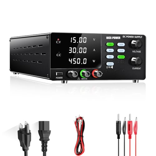 Image of NICE-POWER DC Power Supply Variable, 15V 30A 450W High Power Switching DC Regulated Bench Power Supply with Output Switch, OCP & OVP, Memory Function, Encoder Knob, 4-Digit LED Display, Lock Button