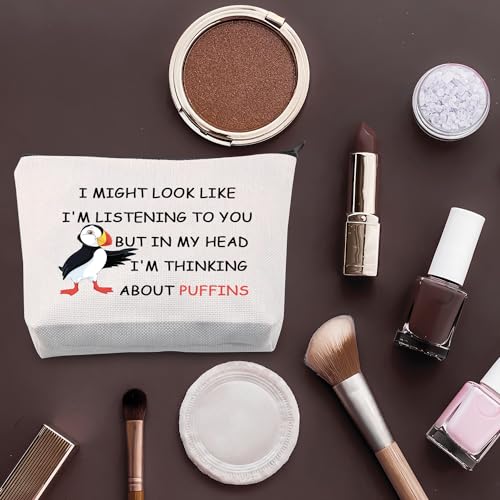 PLITI Funny Puffins Gifts Puffin Bird Lover Gift But in My Head I'm Thinking About Puffins Makeup Bag Animal Lover Gift (Thinking Puffin bagU) - Image 4