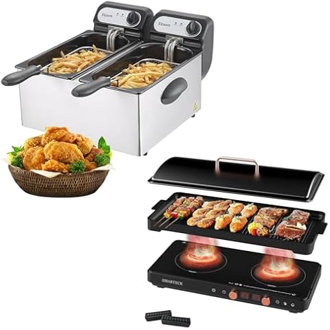 3000W Commercial Electric Deep Fryer Boundled with 2-in-1 Electric Griddle Cover