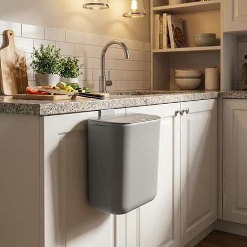 Caneca de basura colgante 7L acero inoxidable con tapa