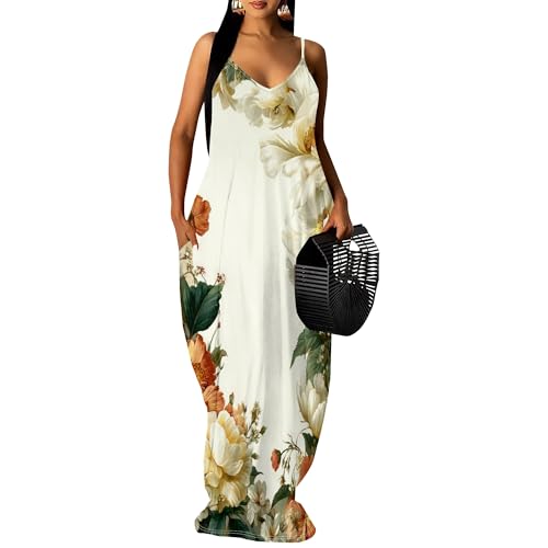 Image of SUZONANA Women's Plus Size Summer Dresses Spaghetti Print Maxi Dresses Long Loose Sundresses