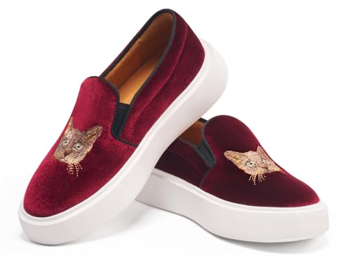 Image of Journey West Women's Fashion Velvet Sneakers with Embroidery Comfortable Slip-On Work Shoes for Women