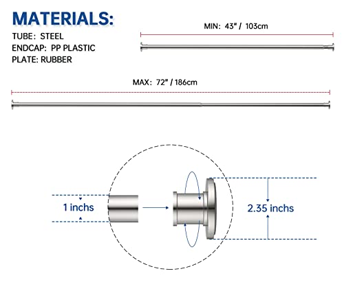 Image of BRIOFOX Industrial Shower Curtain Rod - Never Rust Non-Slip 43-72 Inch Stainless Steel, Brushed Nickel