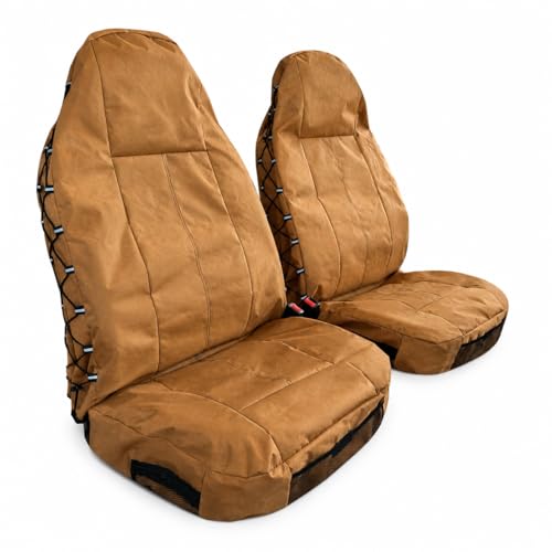 CAMERRI Coyote Tan Canvas Seat Covers for Jeep Wrangler JL/JK/TJ/YJ 2-Door/4-Door, Durable Tactical Multi Pockets Trucks Seat Protectors Front Pair Rain Defender (Coyote Tan)