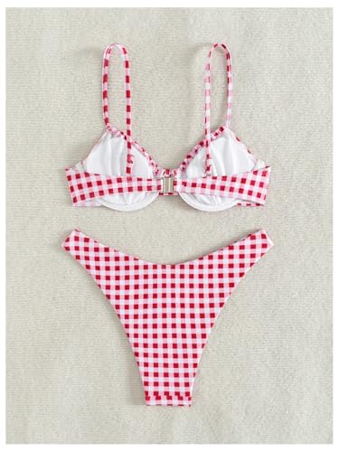 GORGLITTER Women's Plaid Underwire Swimsuits 2 Piece Bow Knot High Cut Cheeky Bikini Set Beach Swimwear4