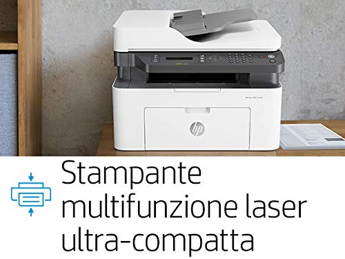 HP Laser MFP 137fnw Stampante Laser Multifunzione Monocromatica, Stampa, Scannerizza, Fotocopia, Fax, Wi-Fi, Wi-Fi Direct, ADF, Bianca