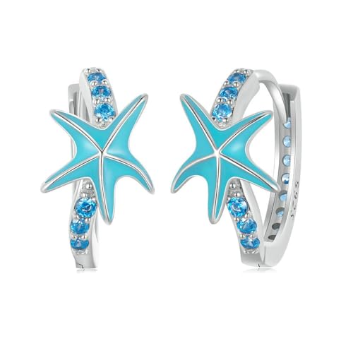 Boucles d'oreilles étoile de mer bleu CZ en argent anti-allergie pour les oreilles sensibles