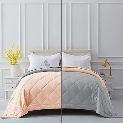 Image of Filbert Reversible Microfiber 250 GSM Diamond Stitch Double Bed Comforter Blanket for All Season Light Weight (92 inch x 106 inch Inches /233cm x 269cm) - Comforter King Size|Silver /Peach