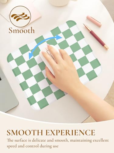 Image of Square Cute Checkered Mouse Pad with Stitched Edge, Premium Waterproof Cloth Aesthetic Small Plaid Mouse Mat, Non-Slip Rubber Base Funny Mousepad Desk Accessories,Checkerd Green White