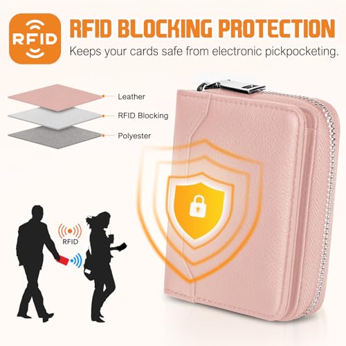 Image of HUANLANG Mens Wallet RFID Blocking Multi Card Holder Wallets for Men Bifold Wallet with Zipper Small Men's Leather Wallet