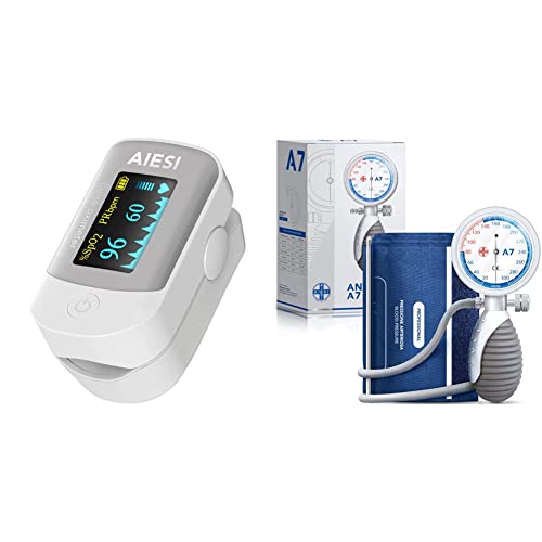 Saturimetro da dito professionale certificato Pulsossimetro con display a COLORI orientabile & Sfigmomanometro Manuale Professionale Aneroide modello palmare