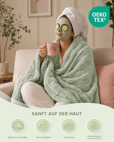 Good Nite Flauschige Fleece-Überwurfdecke, 230 x 270 cm, Salbeigrün – Ansicht 2