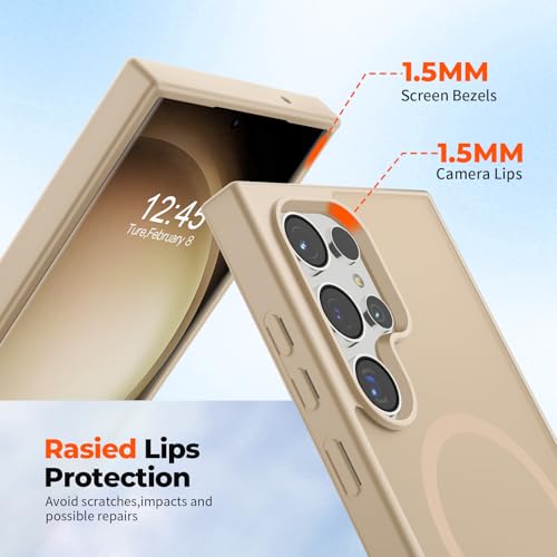 Image of SUPFINE Magnetic for Samsung Galaxy S23 Ultra Case, (Built-in Magnets) (Military Grade Drop Protection) Slim Translucent Shockproof Phone Case,Pink Gold