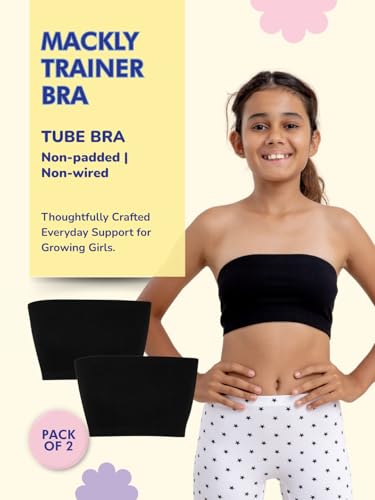 Image of mackly Girls Beginners Tube Bra (Pack of 2) | Soft Cotton Strapless Training Bra for Girls | Seamless, Non-Padded, Full Coverage | Ideal First Bra for Layering, School & Off-Shoulder Outfits