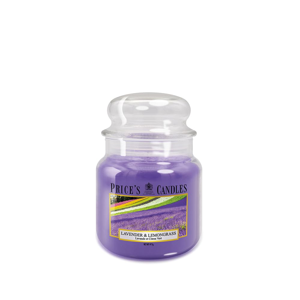 Price's Candles Medium Jar Lavender and Lemongrass Scented Candle Long Burning Fragrance Candle in Glass Jar for Home Décor Relaxation and Everyday Use