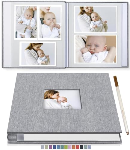 TOJUNE Álbum de Fotos Autoadhesivo de 60 Páginas con Ventana, Cubierta de Lino, Ideal para Viajes Familiares, Registro del Crecimiento del Bebé, Regalo de Cumpleaños (33 x 32 cm)