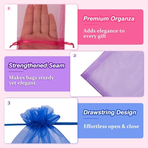 Image of Crweety 50 Pack 5x7 Inch Assorted Color Organza Bags, Vibrant Mix of 10 Colors Mesh Gift Bags for Wedding Favors, Birthday Party Favor, Treat, Candy Jewelry Sachet Packaging & Graduation Gifts