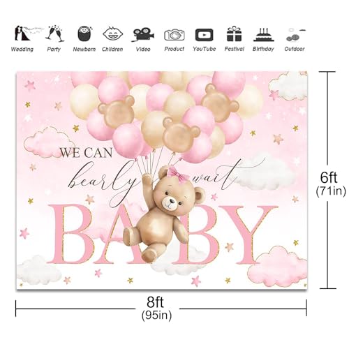 Fondo para Baby Shower Tema Oso Rosa 240x180 cm miniatura 3