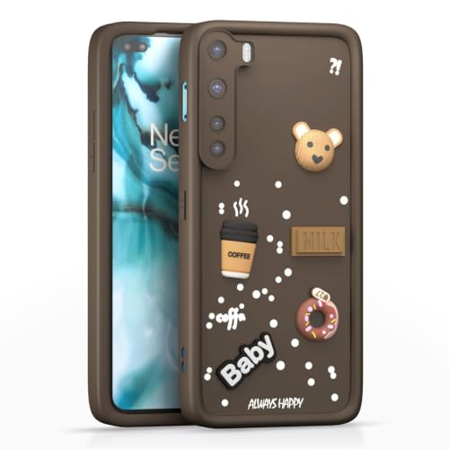 Image of Bintage Back Cover Compatible for One+ Nord 5G | Cute Fun Ball | 3D Taddy Smiley Coffee | Milk Case | Full Body Protection - Brown