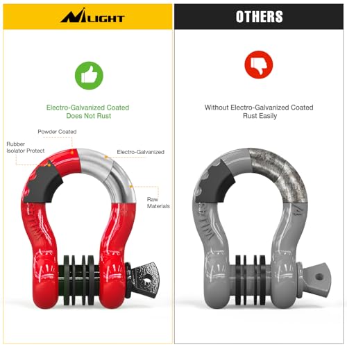 Image of Nilight 3 /4 inch D Ring Shackle 2 Pack 19T (41,887 lbs) Break Strength 4.75T WLL Heavy Duty Towing Hook with Anti-Theft System Anti-Rattle Isolators for Truck Jeep SUV ATV UTV Recovery Red
