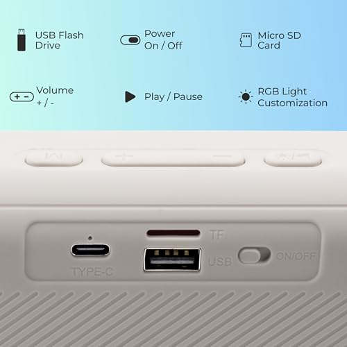 Image of TAG Ray 5W Portable Wireless Bluetooth Speaker with Dynamic Stereo Sound | Customizable RGB LED Lights | TWS Feature | Supports Micro SD Cards, FM, USB | Comes with Inbuilt Mic (White)