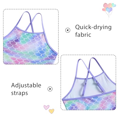 Girls Tankini Swimsuit Mermaid Bathing Suits Criss-Cross Strap Adjustable Summer Beach Two Piece Swimwear Size 4-124
