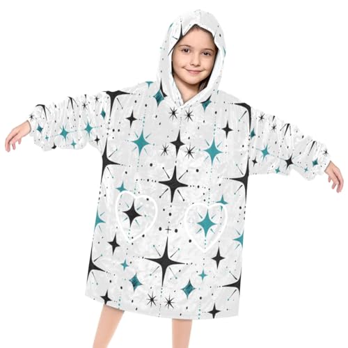 Wearable Blanket Hoodie for Kids, Starry Sky Fleece Sweatshirt Blanket Four-pointed star Oversized Blanket Sweatshirt with Pocket Flannel Warm Hooded Blanket 6-10 Year Old Girl Boy Gift, One Size